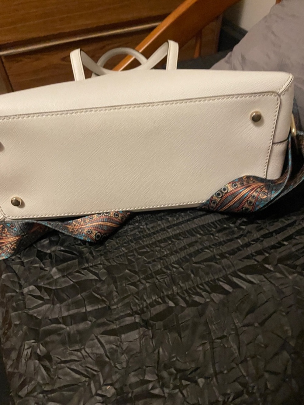 kate spade Cream Saffiano Leather Satchel with Patterned Strap - Picture 12 of 16